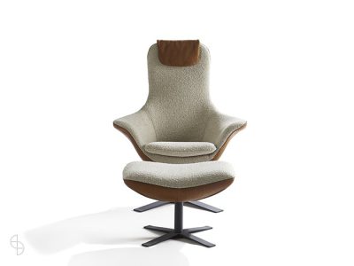 draaistoel Seat24 met pouff stof leer combi label